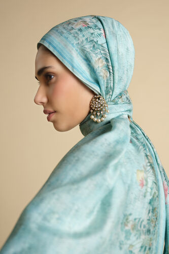 Nabha Printed Silk Stole - Powder Blue, Powder Blue, image 2